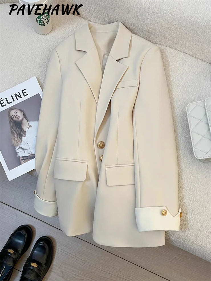 Creamy Women Long Sleeve Office Lady Blazer single Breasted Chic