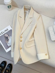 Creamy Women Long Sleeve Office Lady Blazer single Breasted Chic