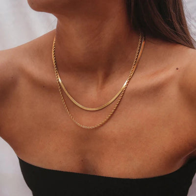 Uworld Simple Jewelry 18K Gold Plated Flat Snake Chain Layer Necklace Stainless Steel Snake Rope Chain Necklace Gift