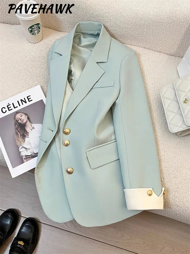 Creamy Women Long Sleeve Office Lady Blazer single Breasted Chic