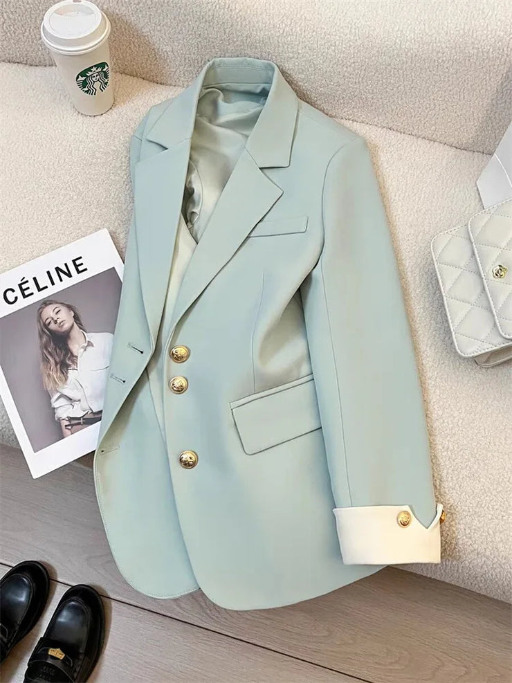 Creamy Women Long Sleeve Office Lady Blazer single Breasted Chic