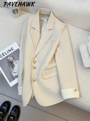 Creamy Women Long Sleeve Office Lady Blazer single Breasted Chic