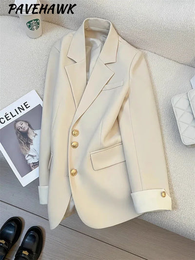 Creamy Women Long Sleeve Office Lady Blazer single Breasted Chic