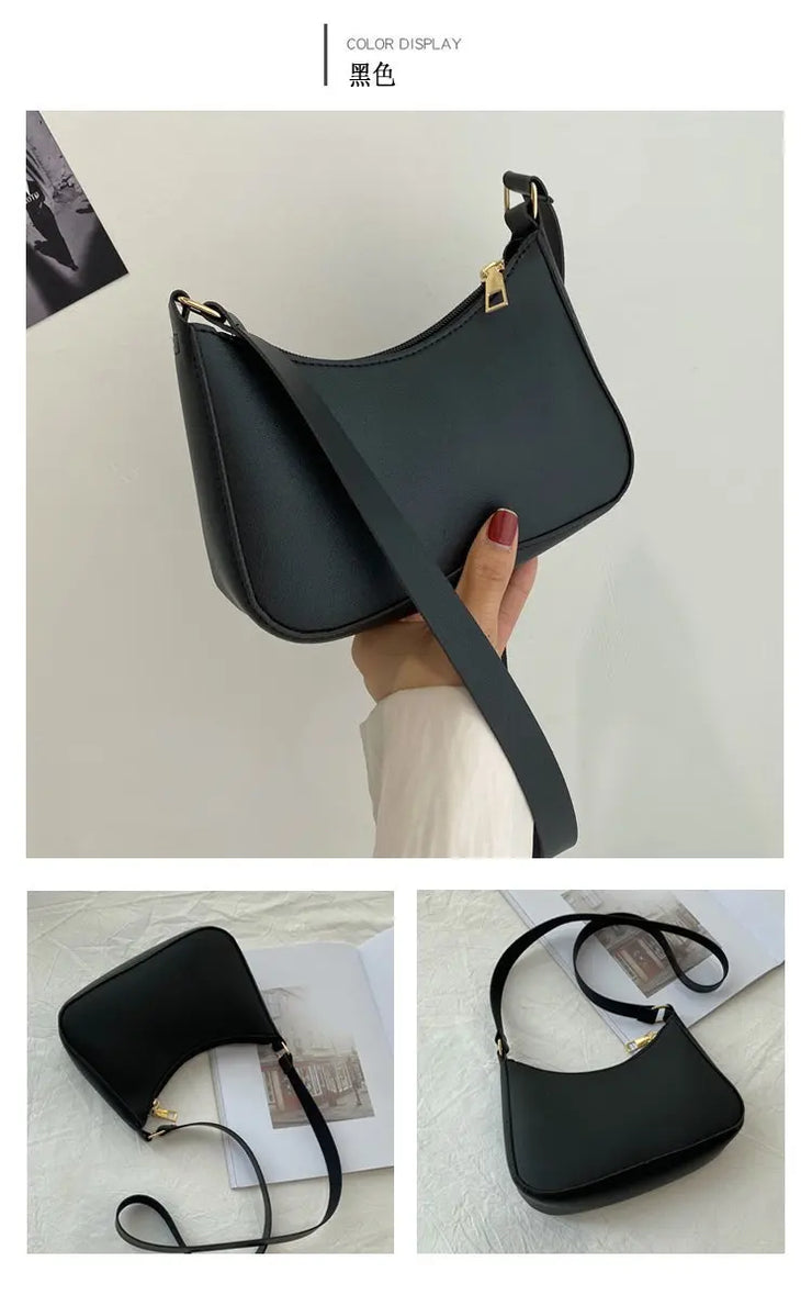 2022 New Women's Fashion Handbags Retro Solid Color PU Leather Shoulder Underarm Bag Casual Women Hobos Handbags