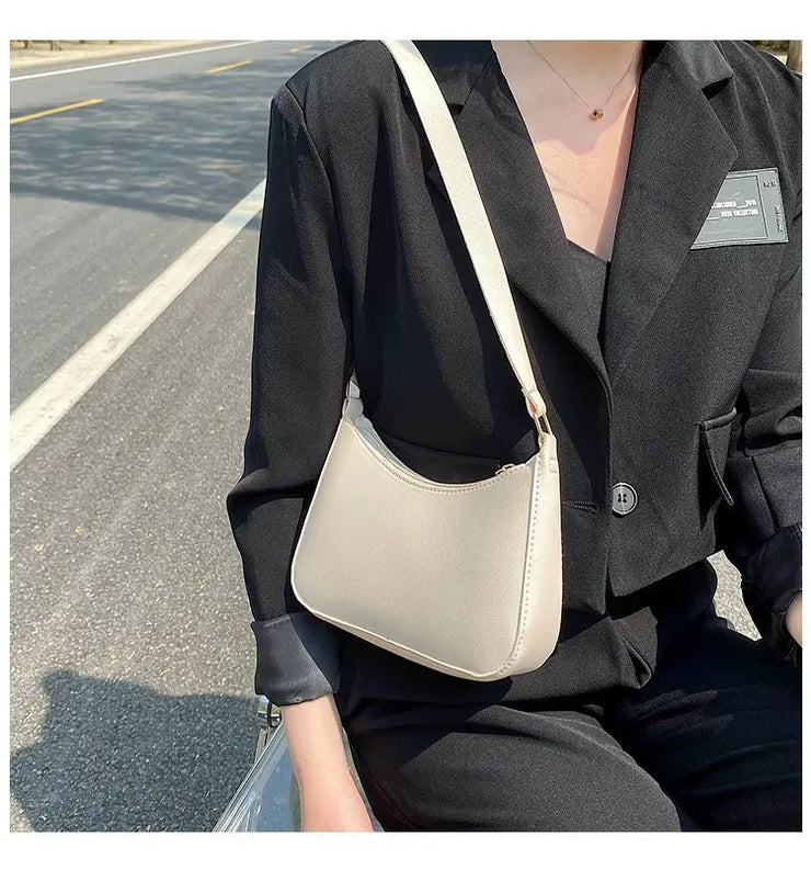 2022 New Women's Fashion Handbags Retro Solid Color PU Leather Shoulder Underarm Bag Casual Women Hobos Handbags