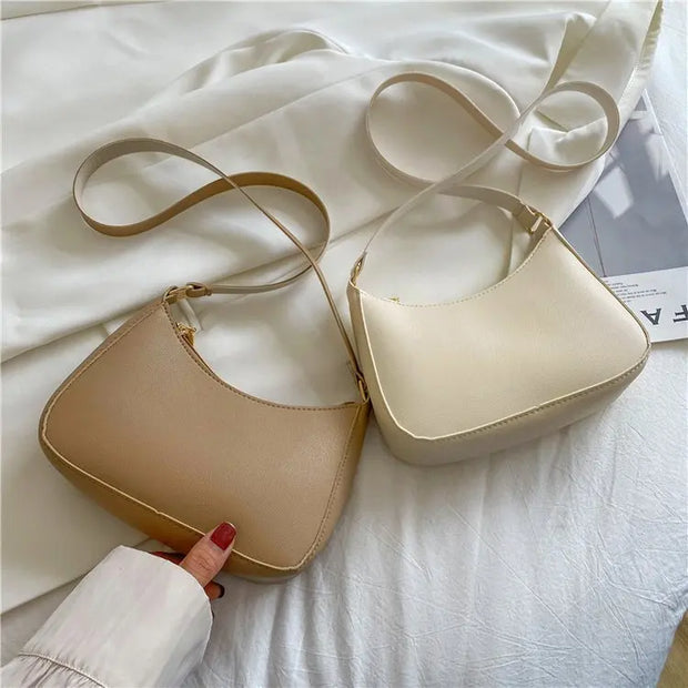 2022 New Women's Fashion Handbags Retro Solid Color PU Leather Shoulder Underarm Bag Casual Women Hobos Handbags