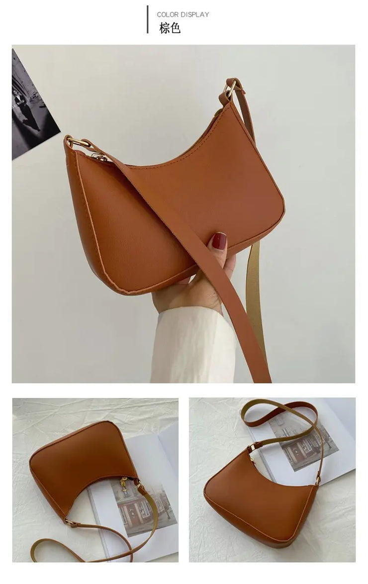 2022 New Women's Fashion Handbags Retro Solid Color PU Leather Shoulder Underarm Bag Casual Women Hobos Handbags