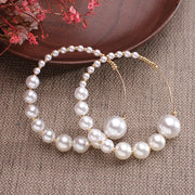 New white boho imitation pearl round circle hoop earrings female gold color big earrings korean jewelry statement earrings