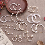 New white boho imitation pearl round circle hoop earrings female gold color big earrings korean jewelry statement earrings