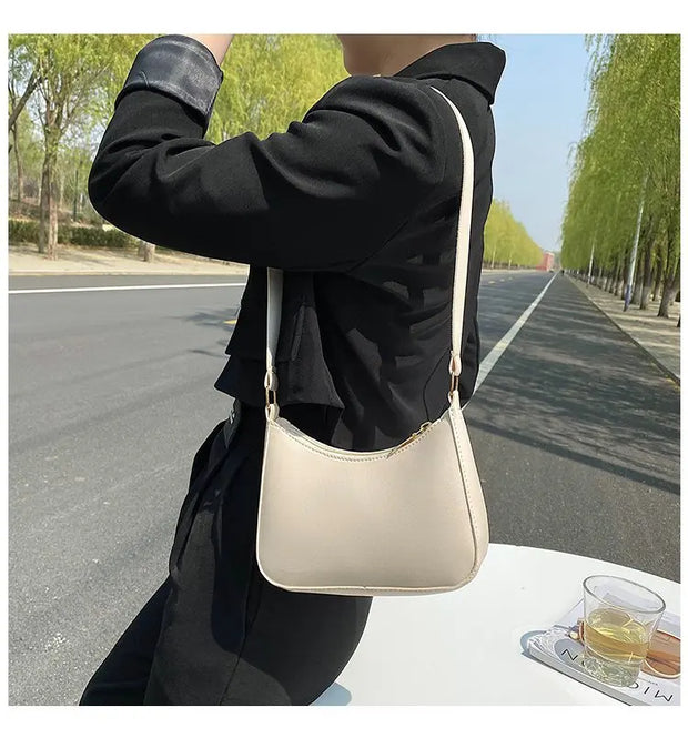 2022 New Women's Fashion Handbags Retro Solid Color PU Leather Shoulder Underarm Bag Casual Women Hobos Handbags