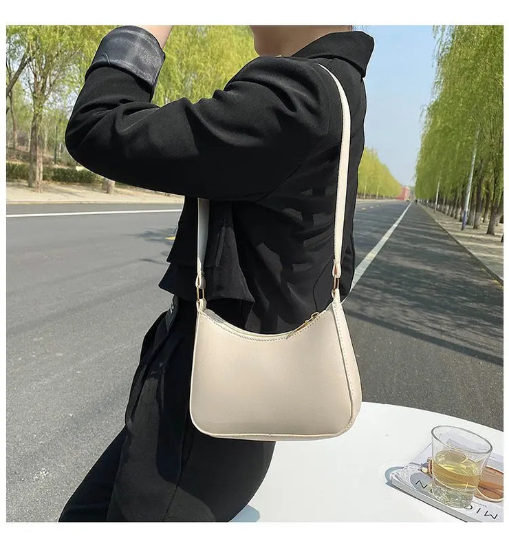 2022 New Women's Fashion Handbags Retro Solid Color PU Leather Shoulder Underarm Bag Casual Women Hobos Handbags