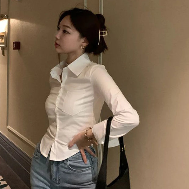 Elegant Women Shirts Fashion Streetwear Female Slim Blouse Spring Y2K Casual Office Ladies Sexy Cropped Tops New