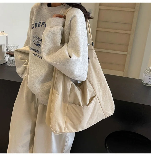 Trendy Women's Soft Cloth Shoulder Bag Solid Color Student 2025 Spring Y2k Casual Style Big Handbags Crossbody Bags for Women