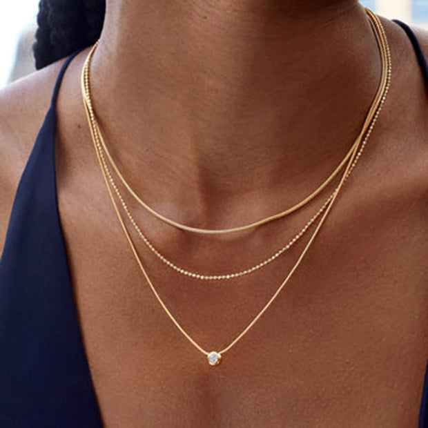 18K Minimalist Light Cozy Stainless Steel Three Layer Y Shaped Necklace Chain Trendy Women Premium Jewelery Bougie