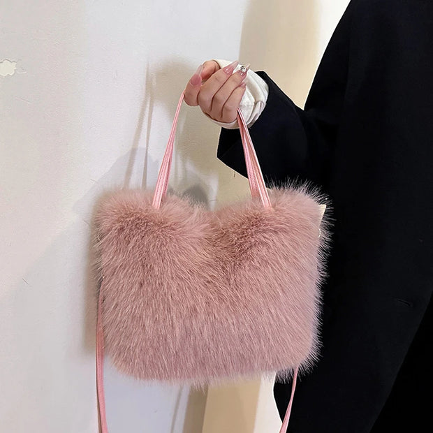 Faux Fur Tote Bag Women's Bucket Plush Luxury Design Ladies Handbags Soft Winter Crossbody Shoulder Bags Bolsa Feminina