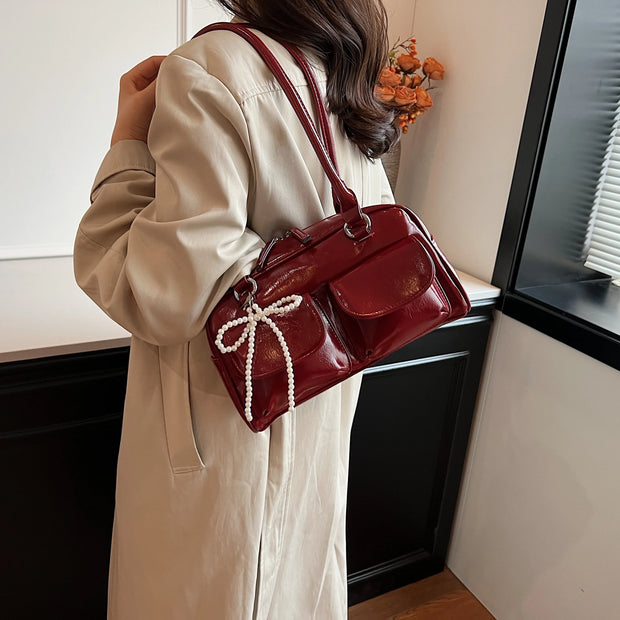 Fashionable Underarm Bow Bag for Women 2024 Korean Edition New Simple Leisure Pillow Bag Trendy Versatile Shoulder Bag