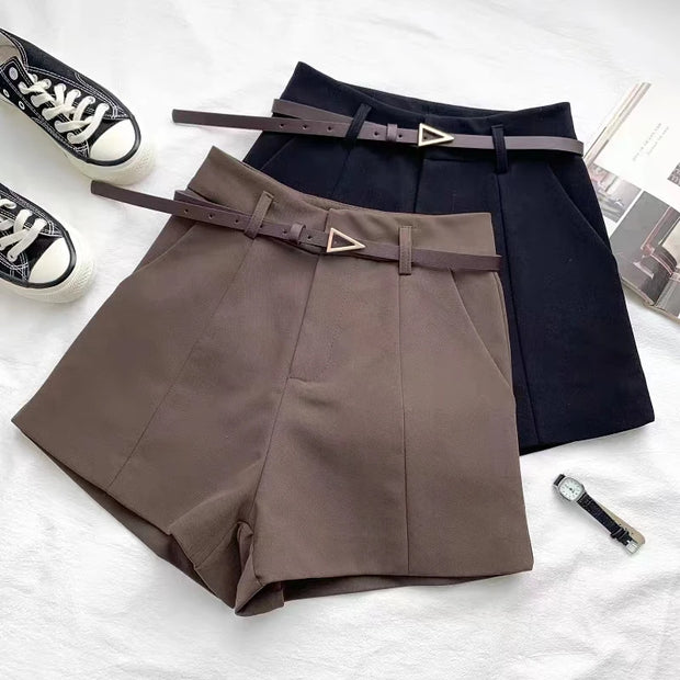 Casual Women's Shorts A-line High Waist Short Chic Office Lady Shorts With Belted Vintage Female Trousers Spring Summer