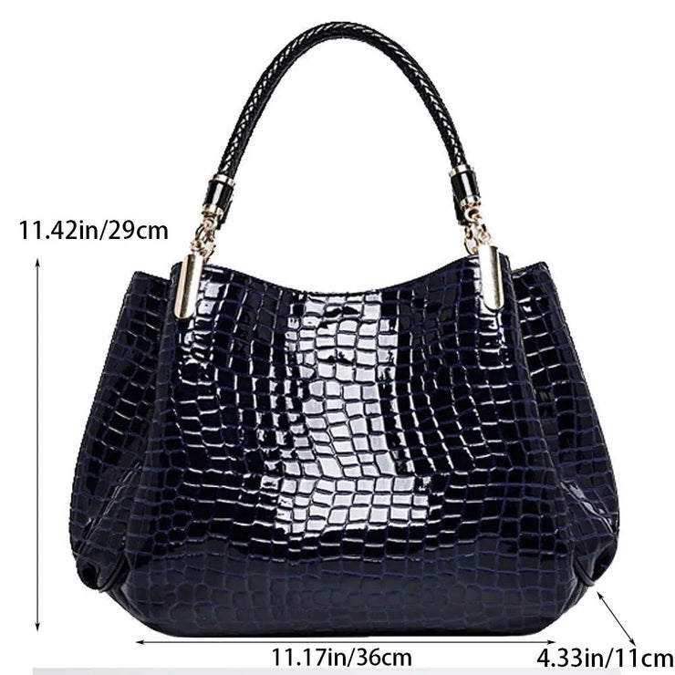 Women's Bag Large Capacity Tote Daily Commute Women's Shoulder Bag Crocodile Print Bright Face Handbag Shopping