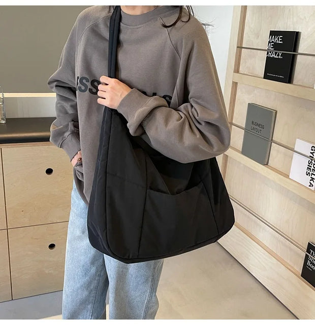 Trendy Women's Soft Cloth Shoulder Bag Solid Color Student 2025 Spring Y2k Casual Style Big Handbags Crossbody Bags for Women