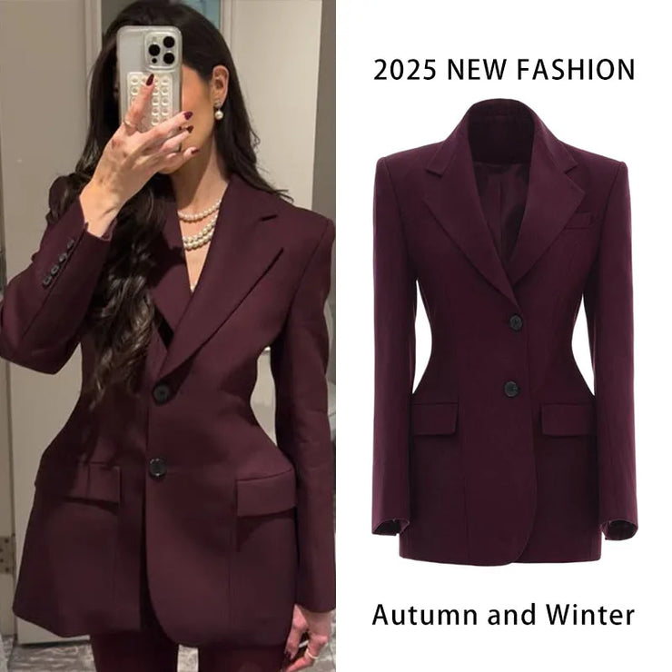 Waist Cinched Lapel Blazer Women Suit Coat Single Breasted Elegant Fashion Office Lady Outwear Top Formal Attire
