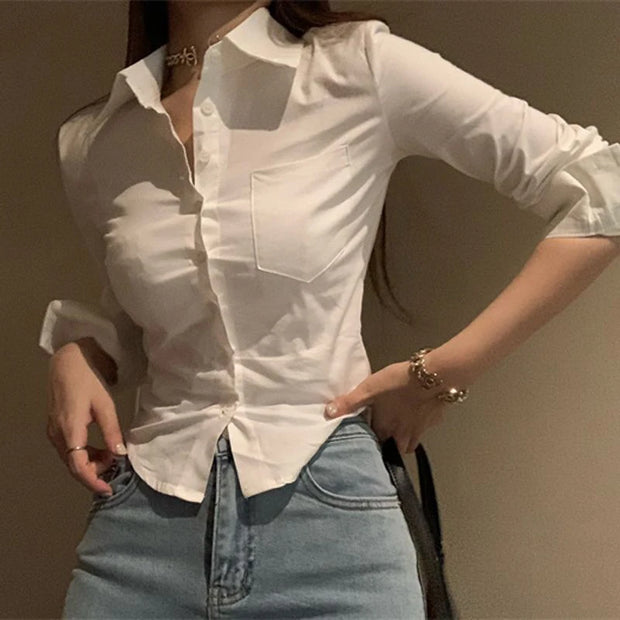 Elegant Women Shirts Fashion Streetwear Female Slim Blouse Spring Y2K Casual Office Ladies Sexy Cropped Tops New