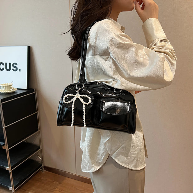 Fashionable Underarm Bow Bag for Women 2024 Korean Edition New Simple Leisure Pillow Bag Trendy Versatile Shoulder Bag