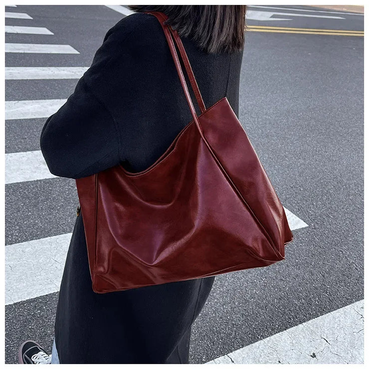 Women Tote Bag Fashion Underarm Pouch Large Capacity Soft  Leather Shoulder Bag Retro Crossbody Bag Casual Portable BucketBags