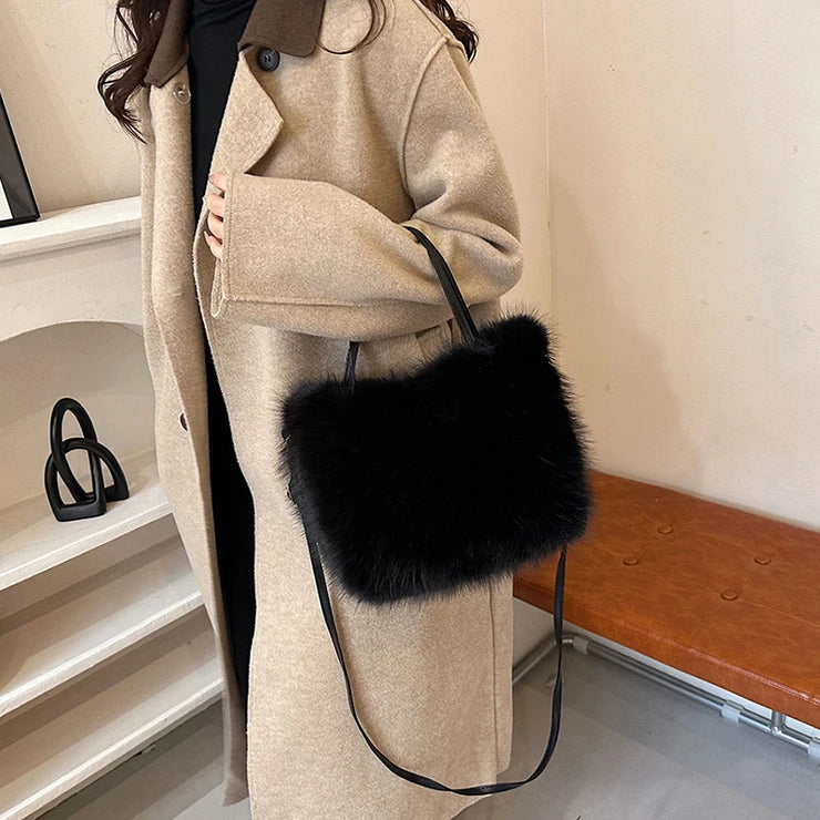 Faux Fur Tote Bag Women's Bucket Plush Luxury Design Ladies Handbags Soft Winter Crossbody Shoulder Bags Bolsa Feminina