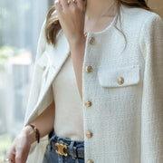 French Wool Tweed Coat Fashion High-end Gold Button Short Slim Temperament Spring and Autumn Korean Coats Women Jacket New