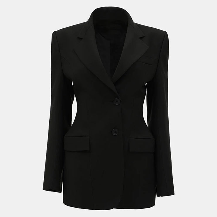 Waist Cinched Lapel Blazer Women Suit Coat Single Breasted Elegant Fashion Office Lady Outwear Top Formal Attire