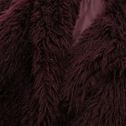 Women's Fashion Burgundy Asymmetric Thick Collar Fur Coat Vintage Casual Chic Temperament Lady Short Jacket