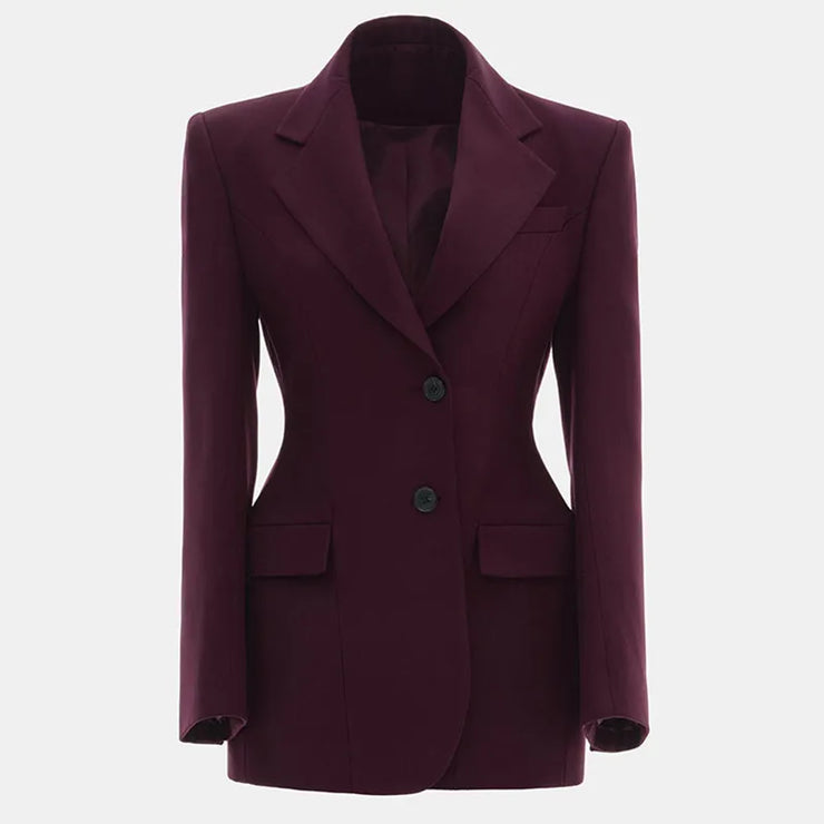 Waist Cinched Lapel Blazer Women Suit Coat Single Breasted Elegant Fashion Office Lady Outwear Top Formal Attire