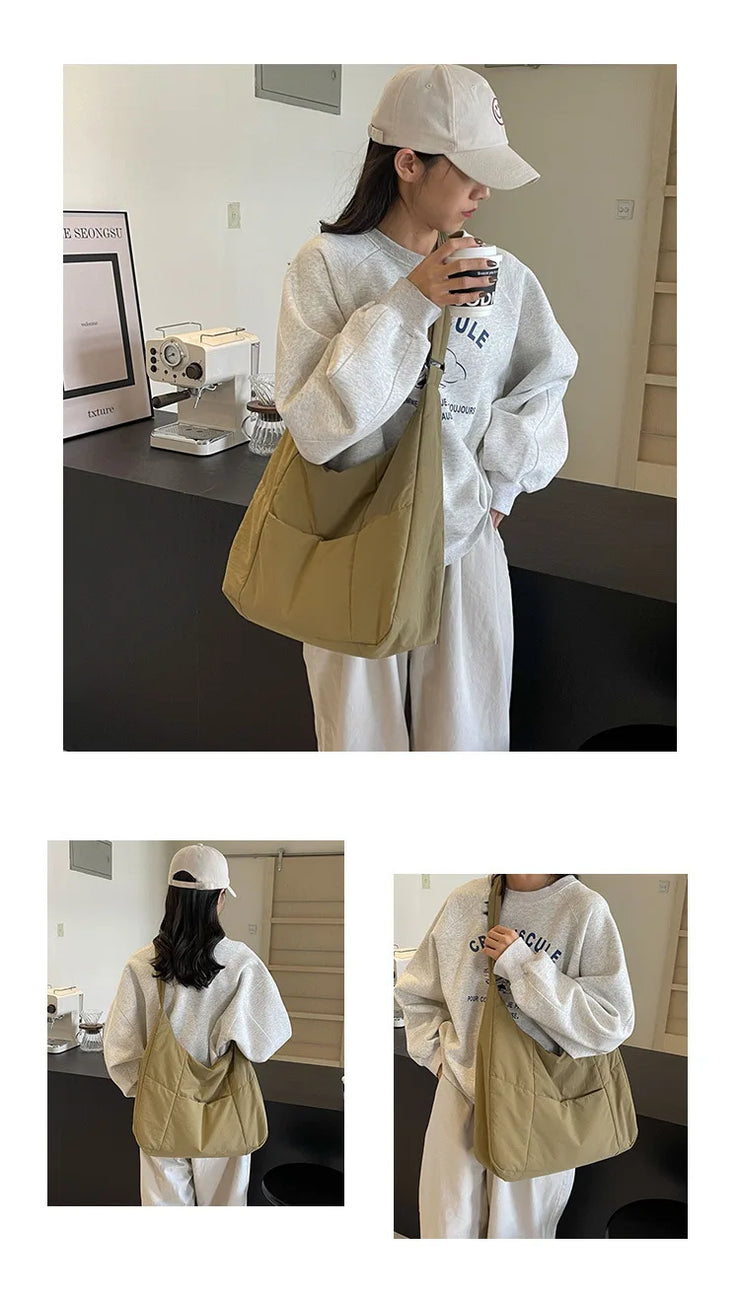 Trendy Women's Soft Cloth Shoulder Bag Solid Color Student 2025 Spring Y2k Casual Style Big Handbags Crossbody Bags for Women