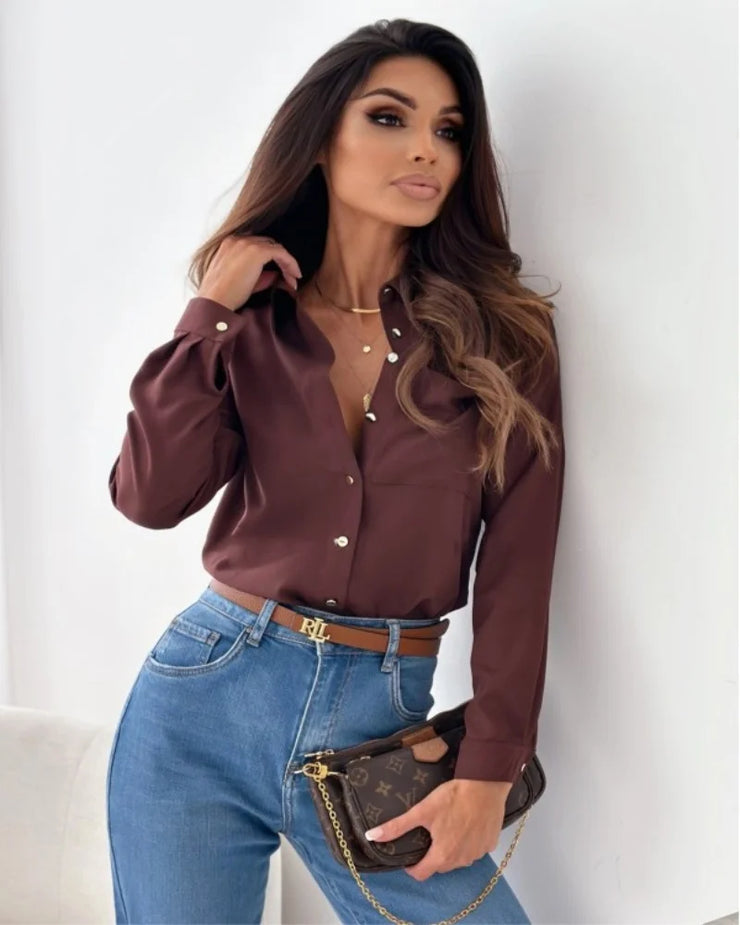 Women Elegant Solid Chiffon Blouse Spring Summer Casual Long Sleeve V Neck Loose Shirt Office Lady Tunics Oversized Tops 2024