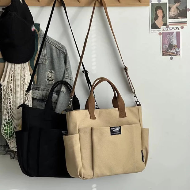 Urban Minimalist Female Student Large Capacity Commuting Horizontal Canvas Single Shoulder Diagonal Cross Portable Tote Bag