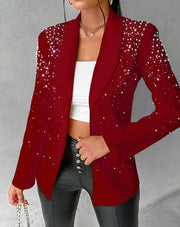 Blazer Woman Autumn Fashion Beaded Elegant Temperament Shawl Collar Plain Long Sleeve Work Blazer Coat Office Lady