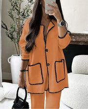 Autumn Women Two Piece Sets Regular Round Neck Loose Coats Cardigan Solid Straight Wide Leg Long Pants Set High Waist 2023