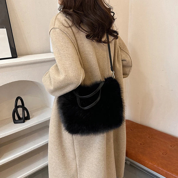 Faux Fur Tote Bag Women's Bucket Plush Luxury Design Ladies Handbags Soft Winter Crossbody Shoulder Bags Bolsa Feminina