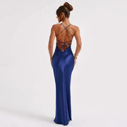 Sexy Satin Backless Lace Up Mermaid Slip Dress Women Sweetheart Neck Sexy Slim Bodycon Dresses Elegant Silk Gown Partywear