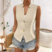 Vests Women Solid V-neck Slim Single Breasted European Style Elegant Ladies Commuting All-match Spring Summer Stylish Outwear