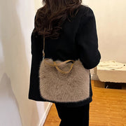 Faux Fur Tote Bag Women's Bucket Plush Luxury Design Ladies Handbags Soft Winter Crossbody Shoulder Bags Bolsa Feminina