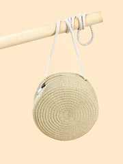 Minimalist Straw Bag Round Crossbody Purse Women Shoulder Vocation Style Handbag