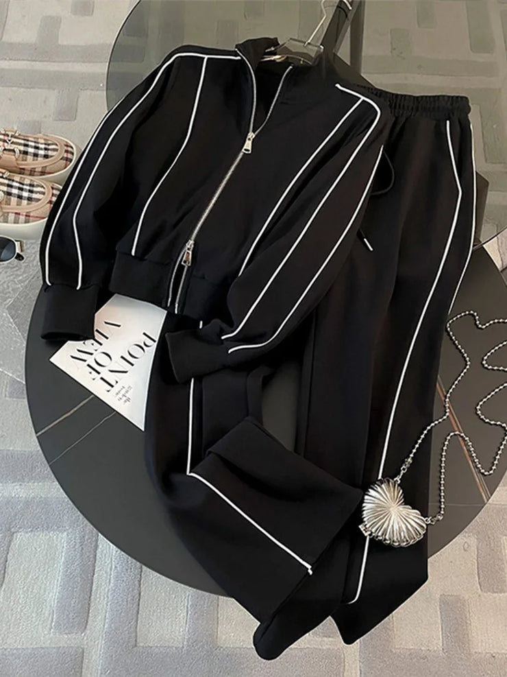 Two Piece Sets Women Casual Zipper Jacket Straight Pants Woman's Set Versatile Cozy Sportwear Spring Casual Ladies Tracksuit