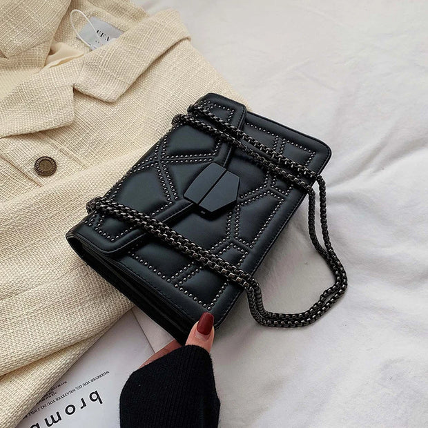 Yogodlns Vintage Rivet Chain Small Shoulder Bags For Women Flap PU Leather Fashion Small Square Crossbody Bag Designer Handbag