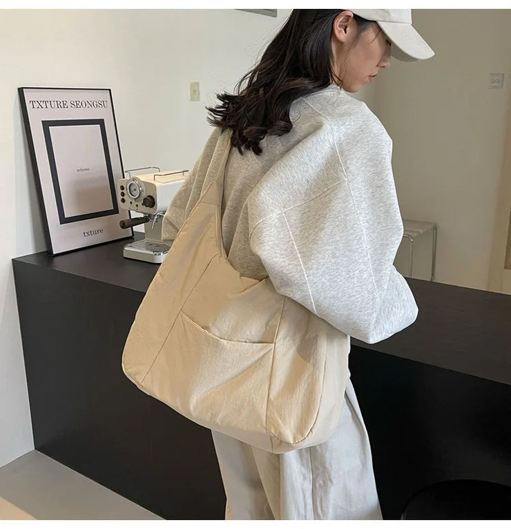 Trendy Women's Soft Cloth Shoulder Bag Solid Color Student 2025 Spring Y2k Casual Style Big Handbags Crossbody Bags for Women