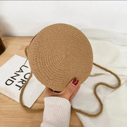 Minimalist Straw Bag Round Crossbody Purse Women Shoulder Vocation Style Handbag