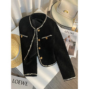 MEXZT Vintage Tweed Jacket Women Elegant Cropped Quilted Coat Commute Black Blazer Winter Ladies Korean Short Outerwear Tops New