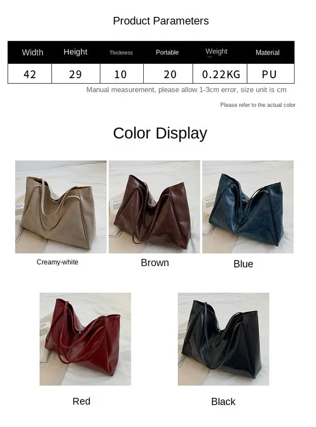 Women Tote Bag Fashion Underarm Pouch Large Capacity Soft  Leather Shoulder Bag Retro Crossbody Bag Casual Portable BucketBags