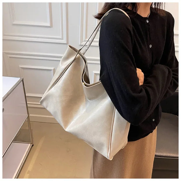 Women Tote Bag Fashion Underarm Pouch Large Capacity Soft  Leather Shoulder Bag Retro Crossbody Bag Casual Portable BucketBags