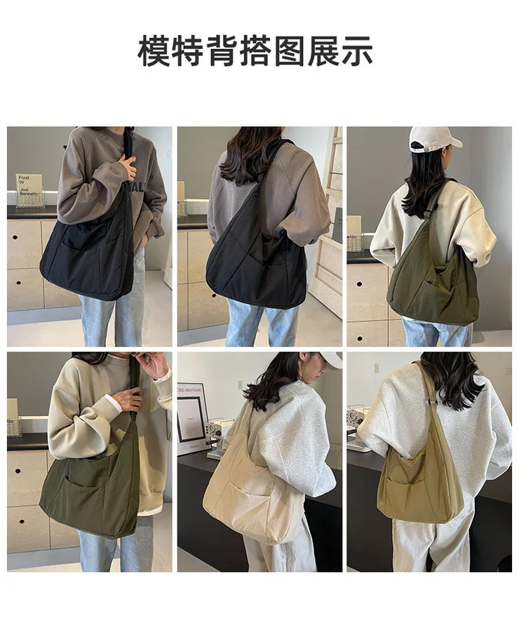 Trendy Women's Soft Cloth Shoulder Bag Solid Color Student 2025 Spring Y2k Casual Style Big Handbags Crossbody Bags for Women